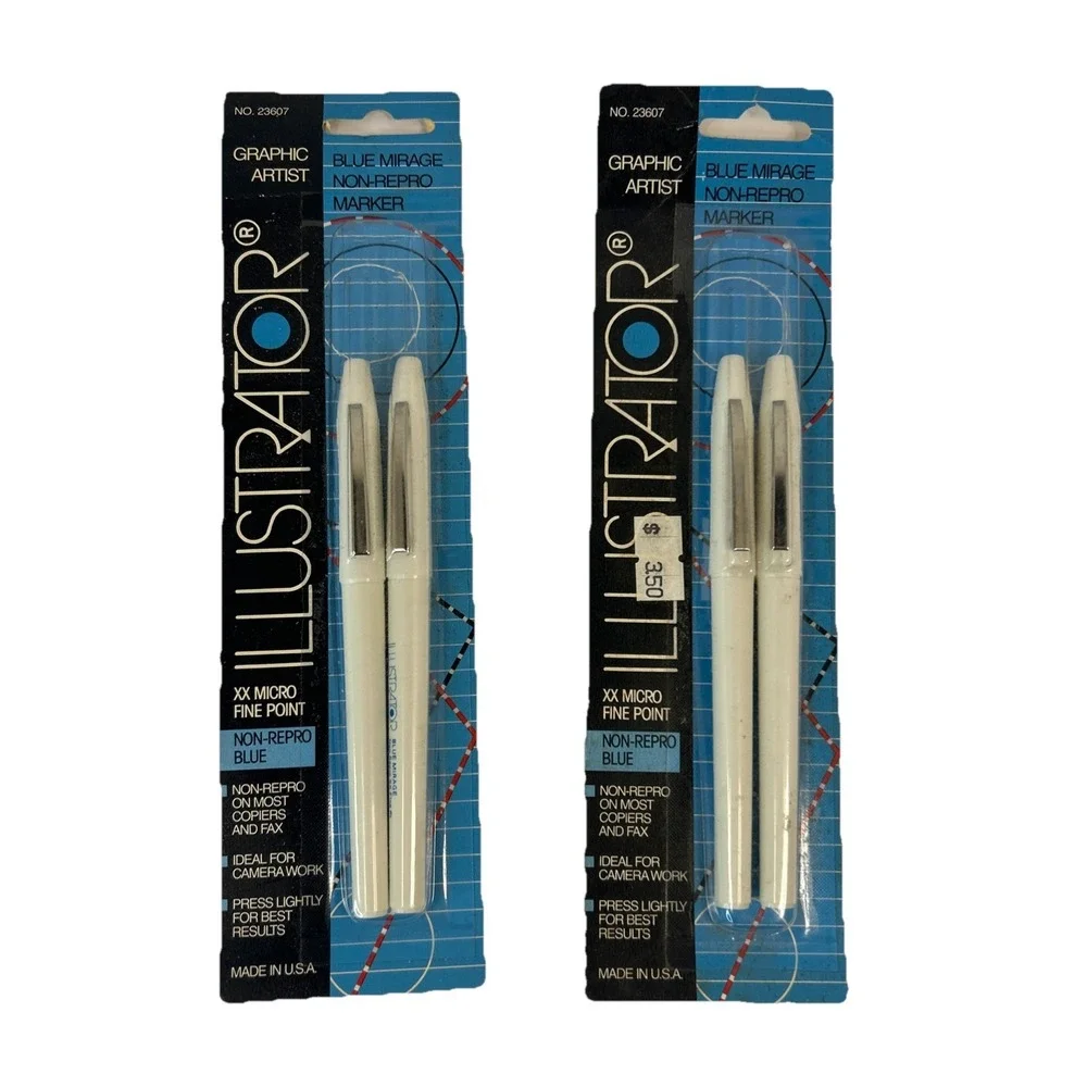 Vintage Illustrator Blue Mirage Non-repo Marker XX Micro Fine Point NOS Lot Of 2